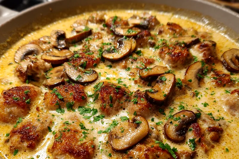 Fresh ingredients for Creamy Mushroom Chicken Delight