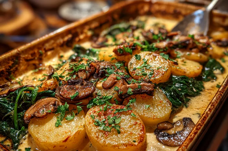 Fresh ingredients for Creamy Potato Mushroom Bake