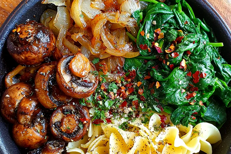 Cooking process for Creamy Spinach Mushroom Pasta