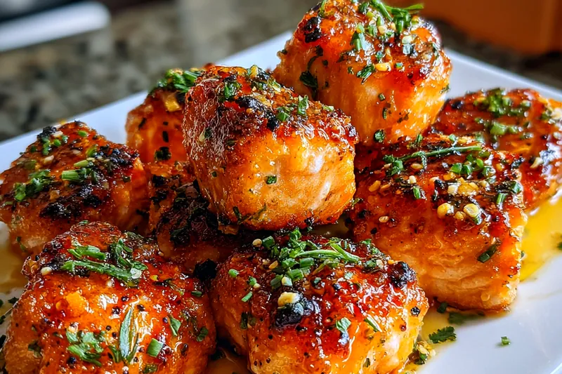 Fresh salmon cubes, panko breadcrumbs, eggs, and bang bang sauce ingredients including mayo, sriracha, and sweet chili sauce arranged on a cutting board