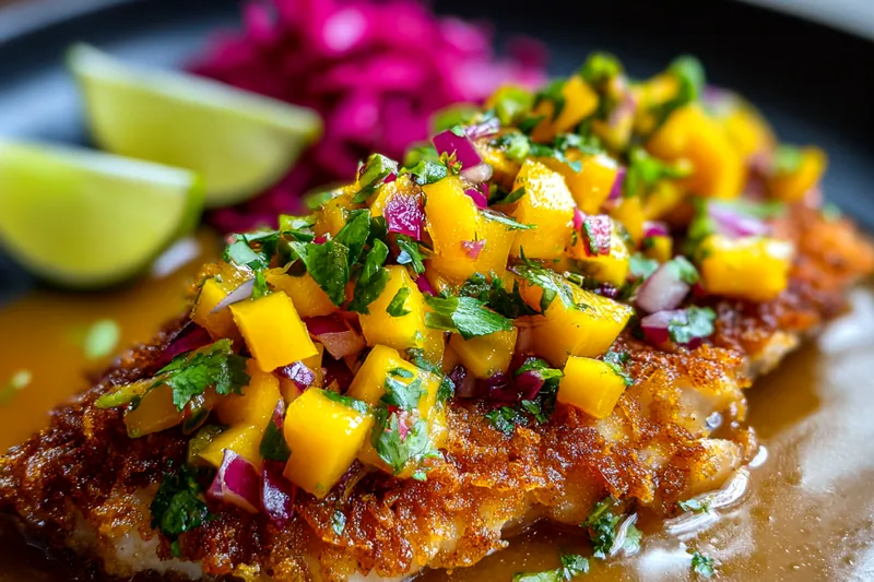 Cooking process for Crispy Fish with Mango Salsa