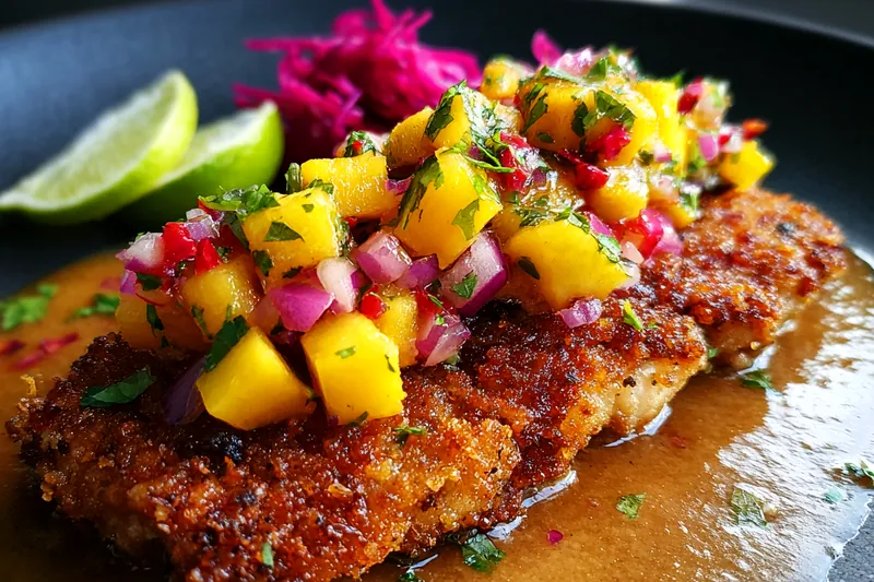 Fresh ingredients for Crispy Fish with Mango Salsa