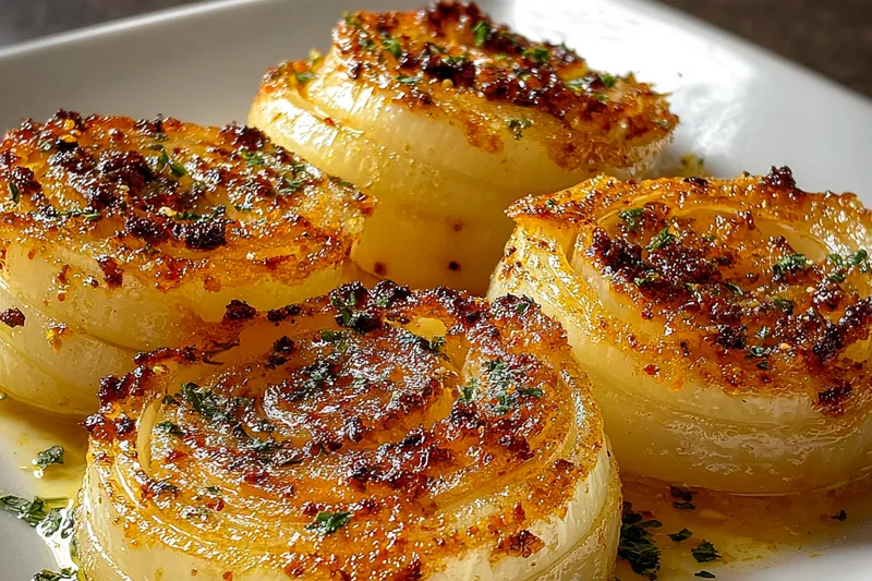 Frying crispy herb onion rings in hot oil