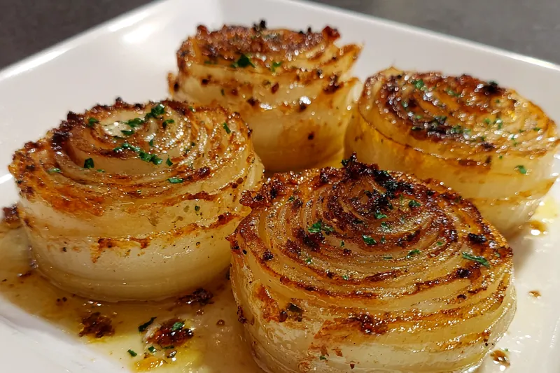 Fresh ingredients for Crispy Herb Onion Rings including onions, flour, and herbs