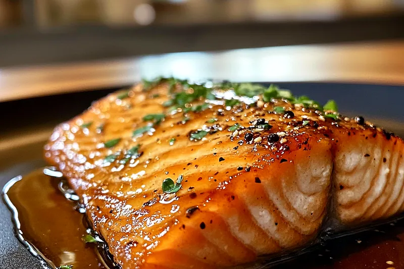 Chef Mitchell skillfully cooking Crispy Honey Garlic Salmon in a skillet, demonstrating perfect technique.