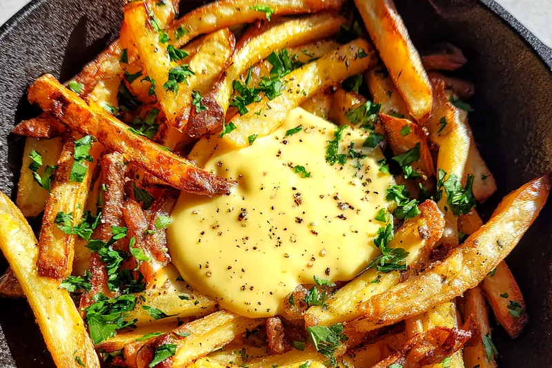 Fresh ingredients for Crispy Potato Fries with Aioli