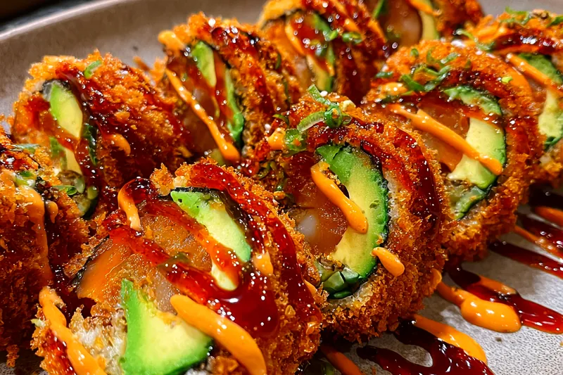 Cooking process for Crispy Salmon Avocado Rolls