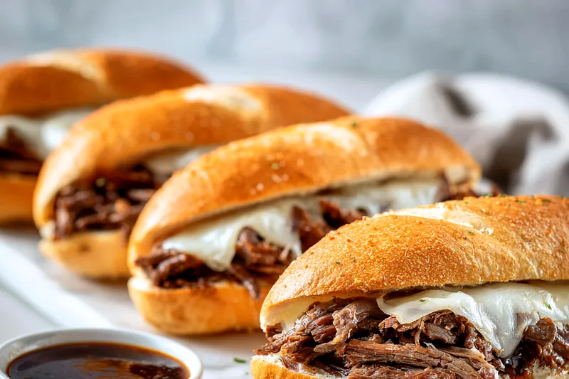 Crockpot French Dip Sandwiches in the cooking process