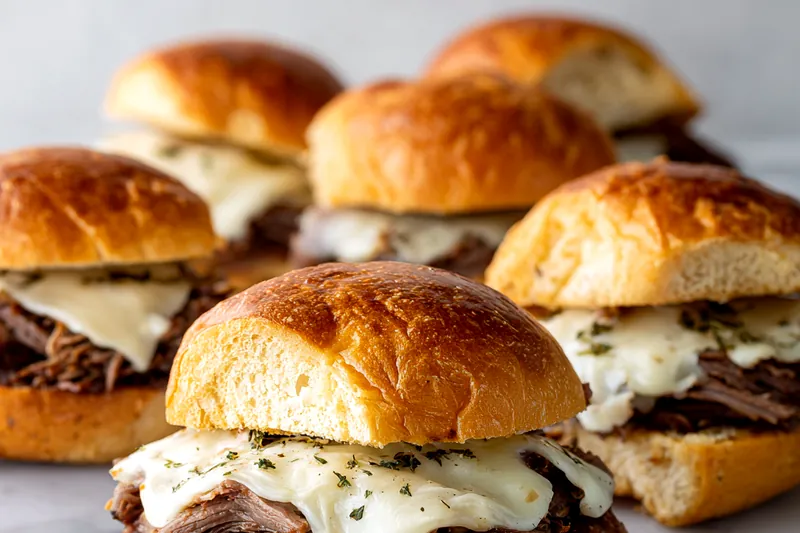 Ingredients for Crockpot French Dip Sandwiches laid out