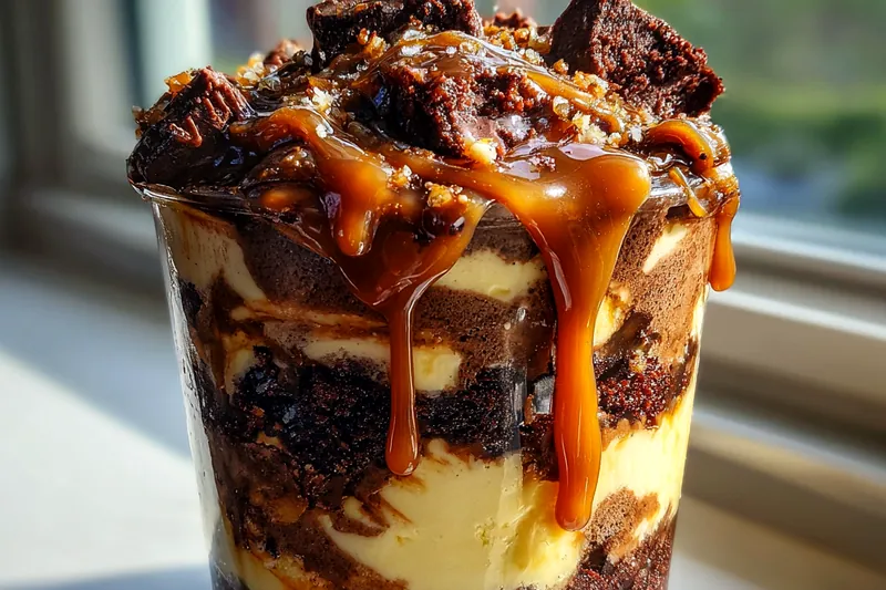 Cooking process for Decadent Brownie Cheesecake Delight