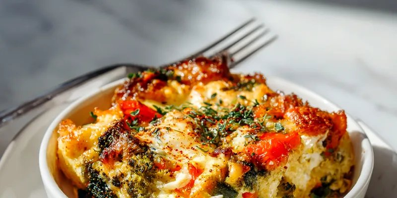 Easy Breakfast Strata with Roasted Vegetables and Cheese