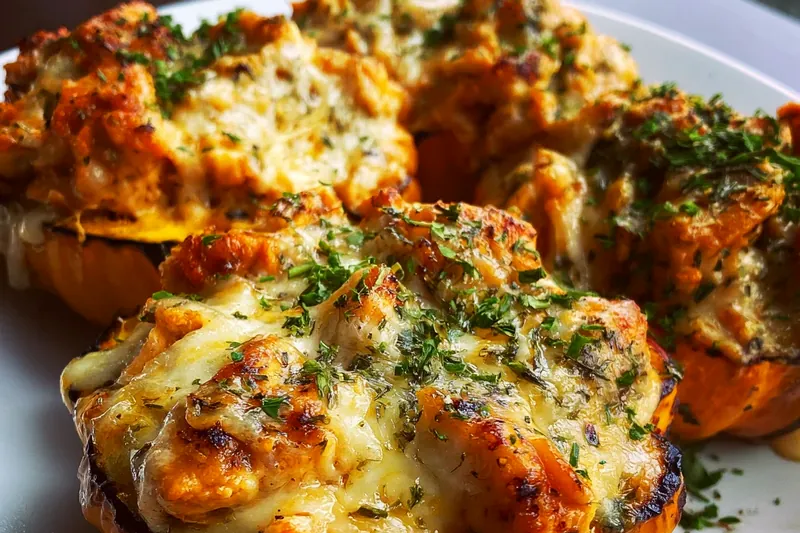 Step-by-step cooking process showing sautéed chicken mixture in a skillet with melted cheese being stirred in