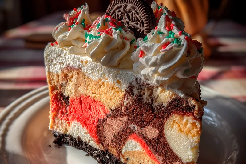 Cooking process for Festive Velvet Cheesecake Slice