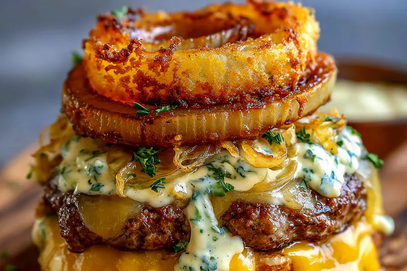 Chef grilling the Flying Onion Burger patties with a sizzling sound and aroma.