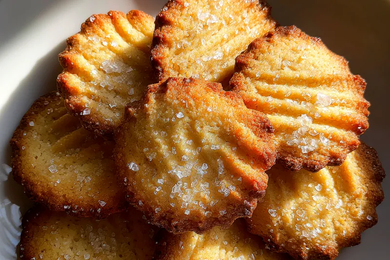 A step-by-step photo of baking Buttery French Salted Cookies, capturing the golden-brown cookies on a baking sheet.