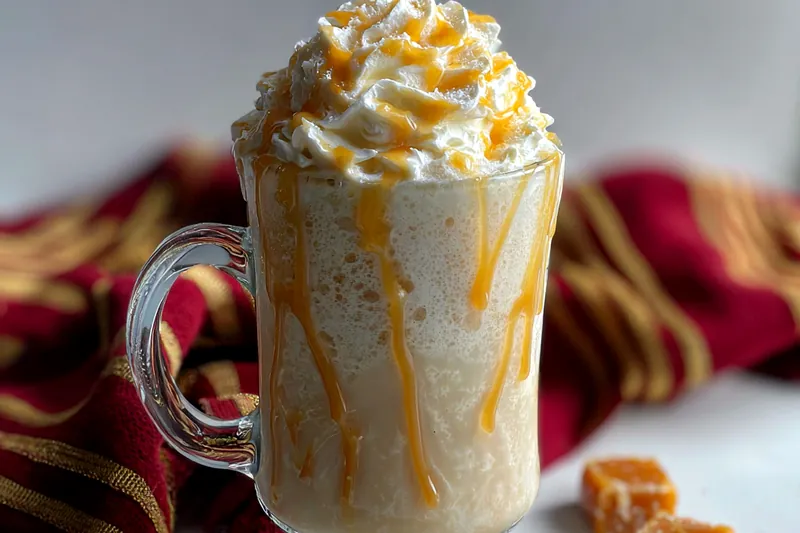 A selection of ingredients for Magical Frozen Butterbeer Delight arranged beautifully.