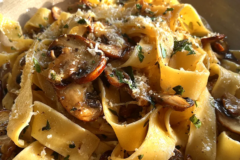 Fresh ingredients for Garlic Mushroom Pasta Delight