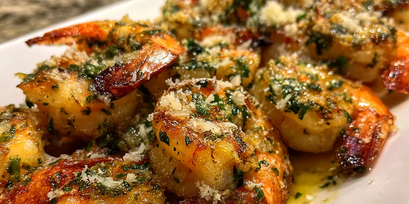Delicious Garlic Parmesan Roasted Shrimp served on a plate