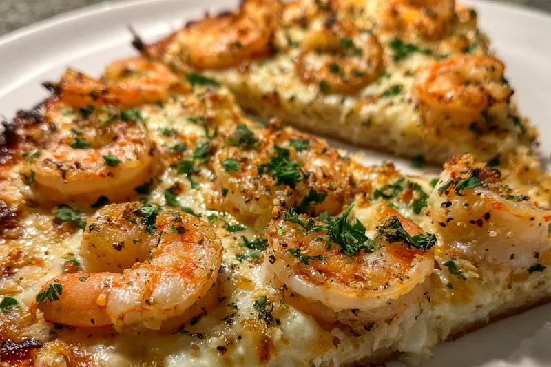 A colorful display of fresh ingredients used in Savory Shrimp Pizza Delight, including shrimp, cheese, and vegetables.