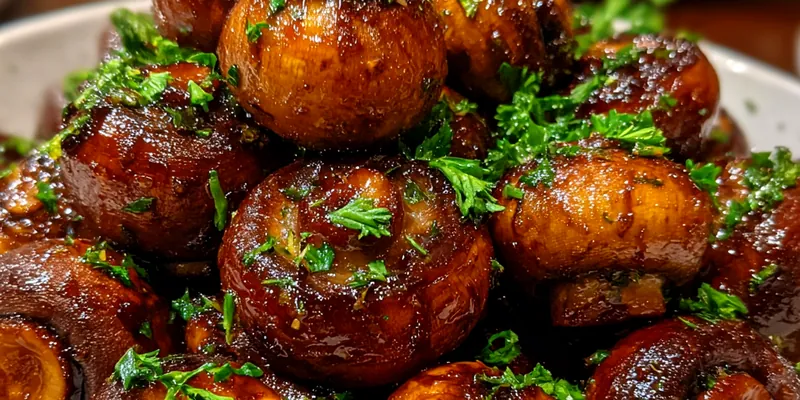 Delicious Glazed Roasted Mushrooms Delight served on a plate