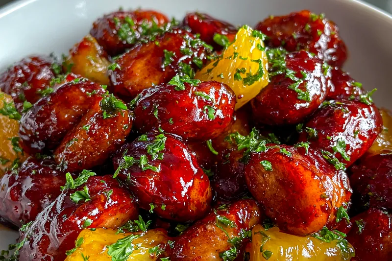 Cooking process for Glazed Sausage Pineapple Bites