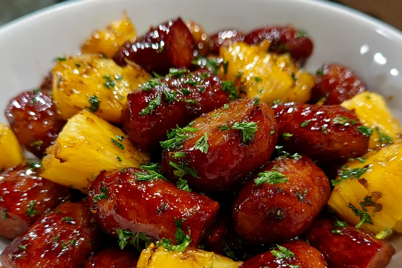 Fresh ingredients for Glazed Sausage Pineapple Bites
