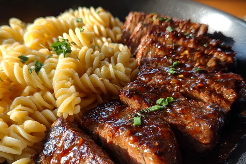 Cooking process for Glazed Steak Rotini Delight