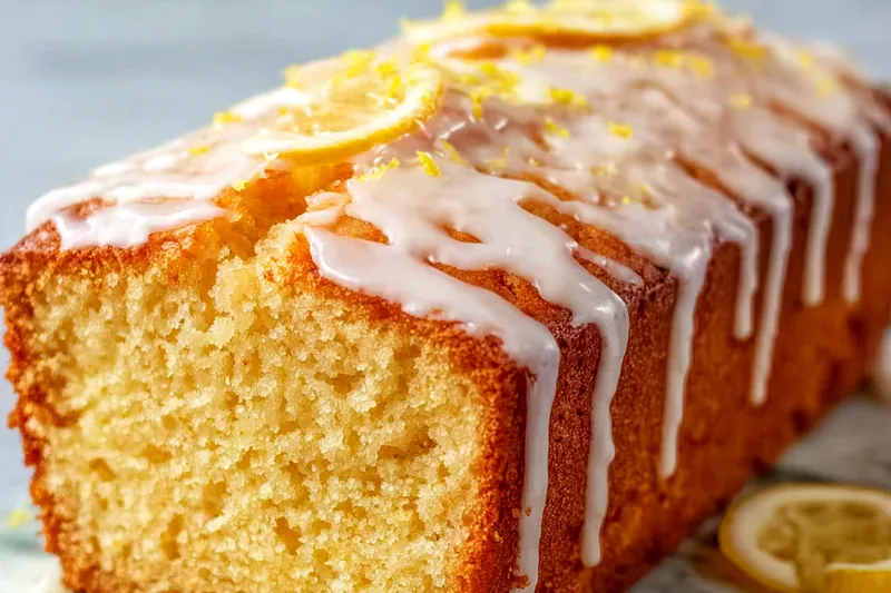 Golden lemon cake batter being poured into prepared round cake pans, showing the perfect consistency and pale yellow color from lemon zest