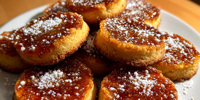 Golden-brown pumpkin fritters arranged on a white plate, showing crispy textured exterior dusted with powdered sugar