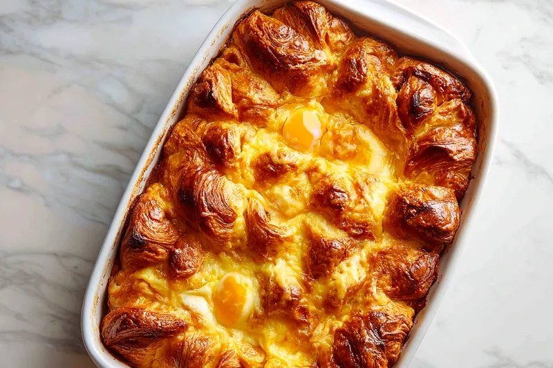 Assortment of ingredients for Gooey Croissant Breakfast Bake