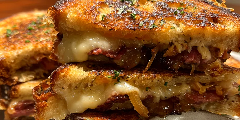 Delicious Gourmet Beef Grilled Sandwich served on a plate