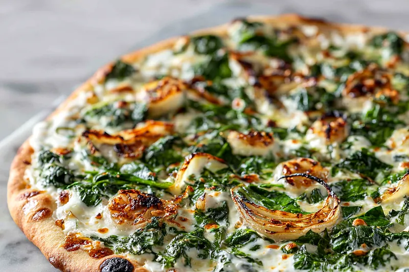 Baking the Greek Roasted Garlic Spinach White Pizza