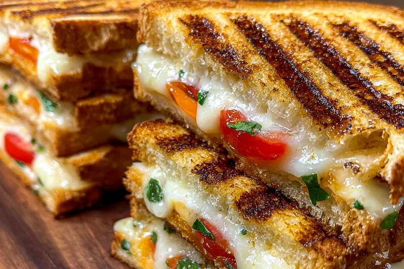 Cooking process for Grilled Cheese Tomato Basil