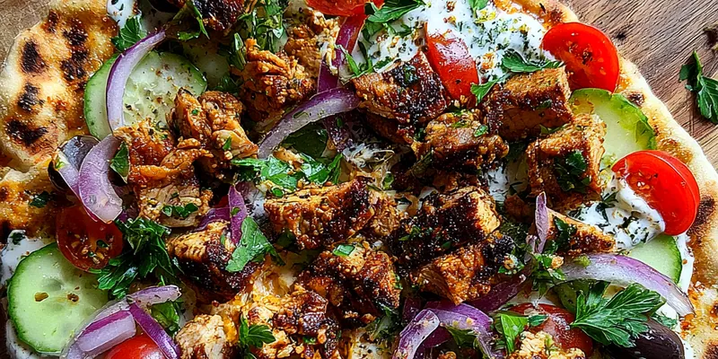 Delicious Grilled Chicken Flatbread Delight served on a plate