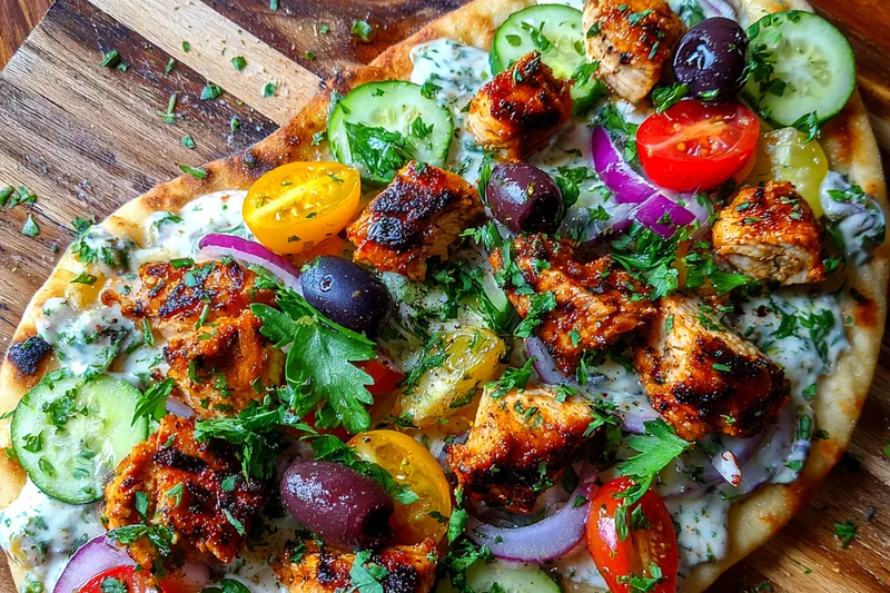 Fresh ingredients for Grilled Chicken Flatbread Delight