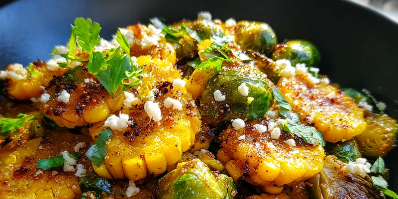 Grilled Corn Brussels Medley