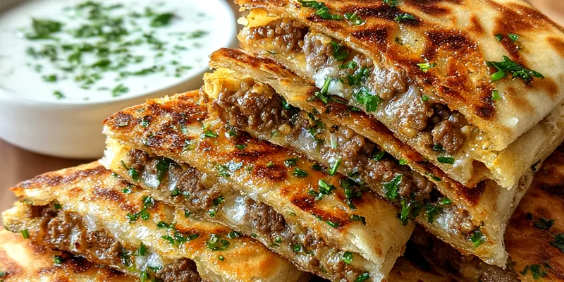 Delicious Grilled Meat Flatbread Delight served on a plate