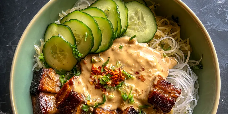 Delicious Grilled Peanut Chicken Noodle Bowl served on a plate