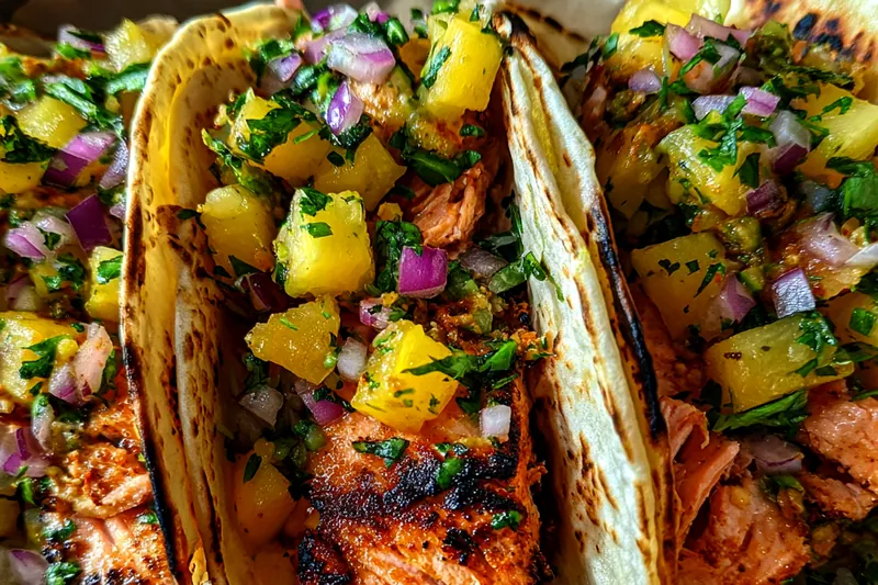 Cooking process for Grilled Salmon Pineapple Tacos