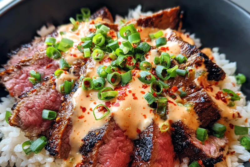 Cooking process for Grilled Steak Rice Bowl