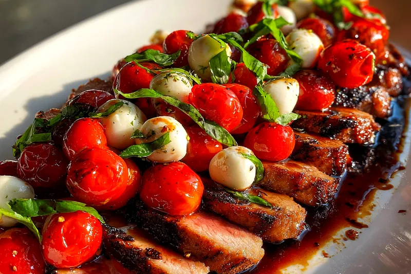 Fresh ingredients for Grilled Steak with Caprese Topping