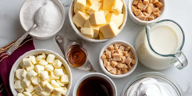 Two-toned Harry Potter Butterbeer Fudge squares stacked artfully on a white plate with gold rim, showing distinct golden butterscotch and ivory vanilla cream layers, styled with burgundy and gold House-colored fabric and magical props