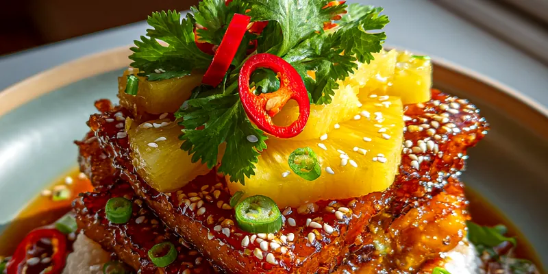 Delicious Hawaiian Glazed Chicken Stack served on a plate