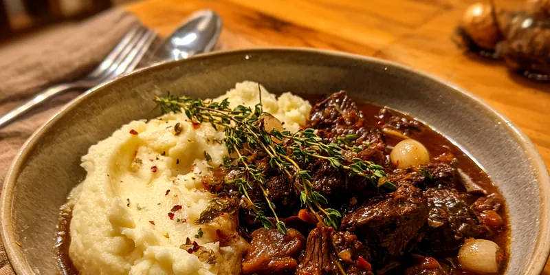 Delicious Hearty Beef Stew with Potatoes served on a plate