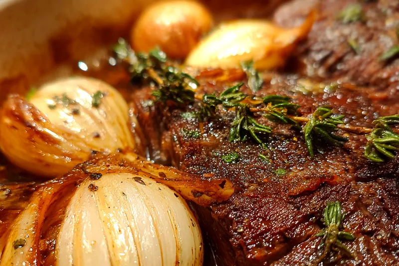Overview of ingredients for onion soup pot roast