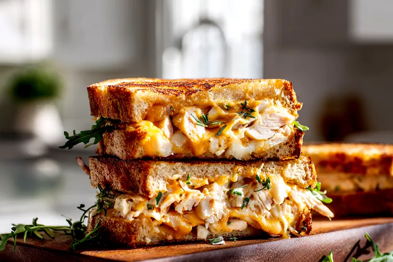 Close-up side view of a grilled cheese sandwich cooking in a cast iron skillet, showing golden-brown buttered bread with melted cheese beginning to ooze from the edges, with a stainless steel spatula pressing gently on top