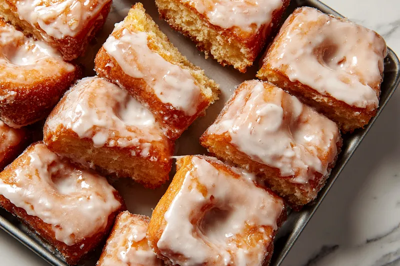 Ingredients for homemade donuts arranged on a white marble counter including bowls of flour, sugar, a small dish of active yeast, eggs, a measuring cup of milk, melted butter in a glass bowl, and small dishes of vanilla extract, salt, and nutmeg