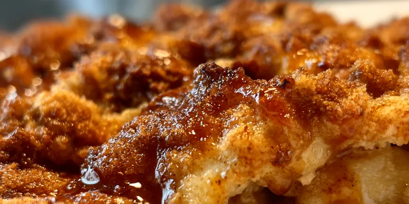 Golden brown high protein apple crisp topped with nuts