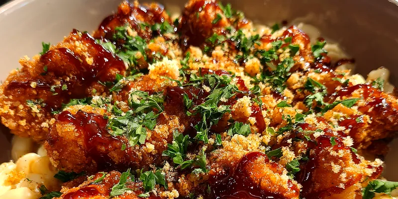 Delicious Honey Pepper Chicken Macaroni served on a plate