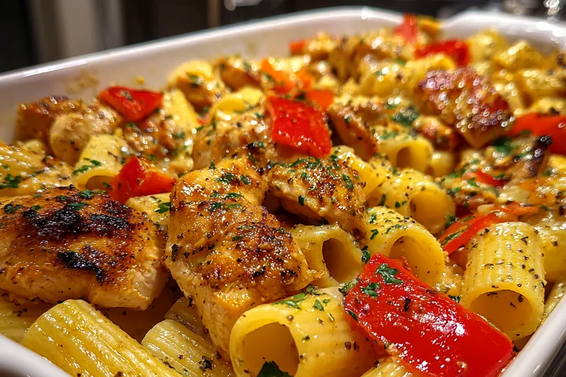 Cooking process for Honey Pepper Chicken Pasta Bake